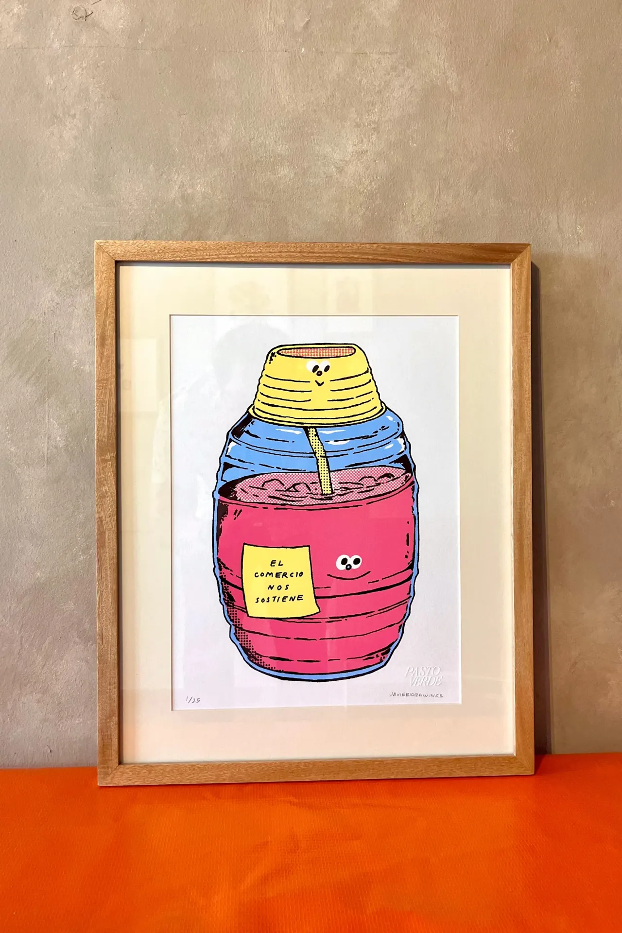 JAVIER DRAWINGS "EL COMERCIO NOS SOTIENE" SERIGRAFIA ENMARCADA