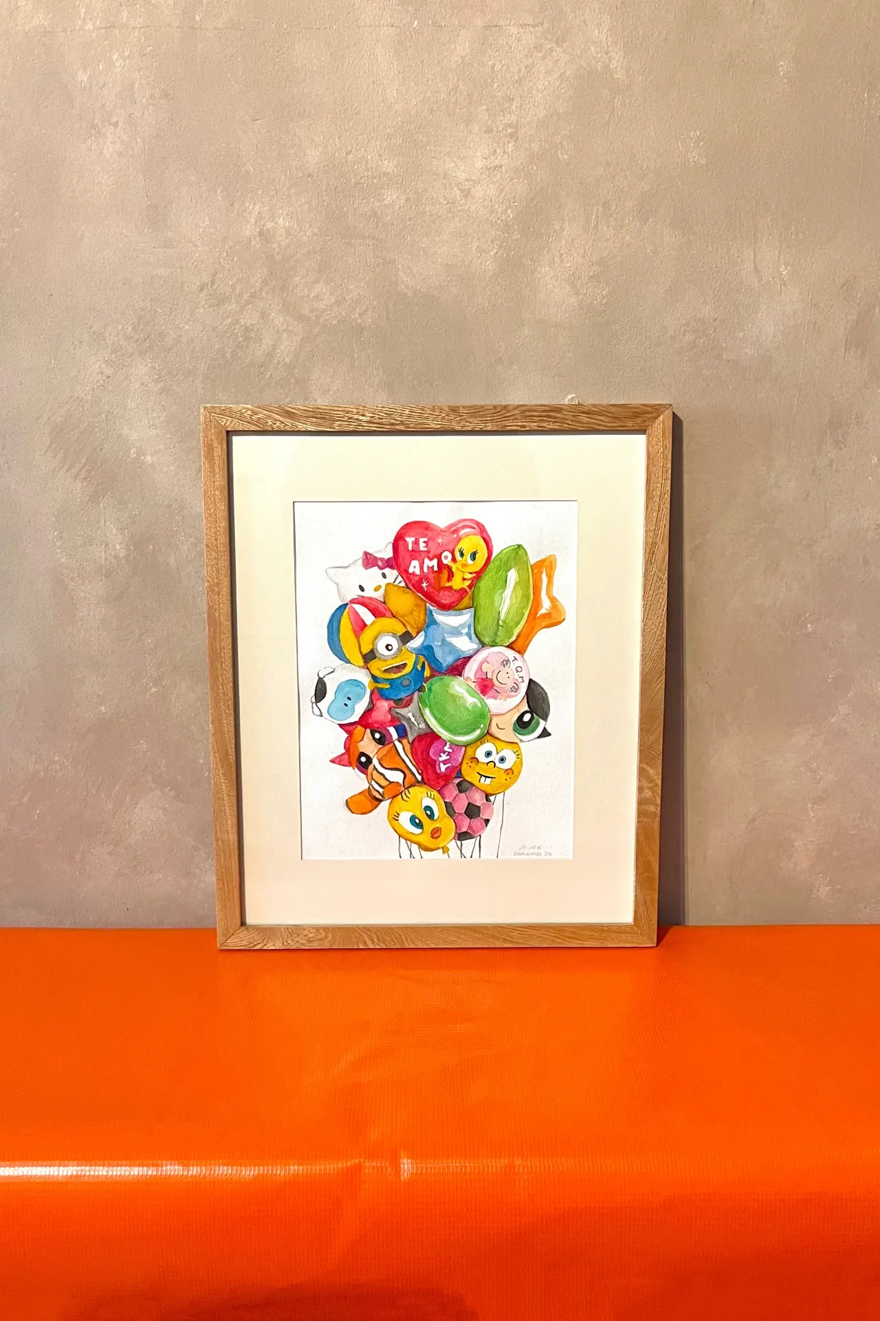 JAVIER DRAWINGS "TE AMO, T.Q.M." ACUARELA ORIGINAL